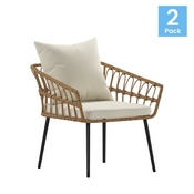 Evin Set of 2 Boho Indoor/Outdoor Rope Rattan Wicker Patio Chairs with Cream All-Weather Cushions, Natural, SB-1960-CH-CREAM-GG