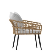 Evin Set of 2 Boho Indoor/Outdoor Rope Rattan Wicker Patio Chairs with Gray All-Weather Cushions, Natural, SB-1960-CH-GY-GG