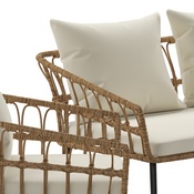 Evin Boho 4 Piece Indoor/Outdoor Rope Rattan Patio Conversation Set with Tempered Glass Top Coffee Table and Cream Cushions, Natural, SB-1960-CREAM-GG