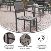 Finch Commercial Grade Armless Patio Chair, Stackable Side Chair with Faux Teak Poly Slats and Metal Frame, Gray/Gray, SB-CA108-GRY-GG
