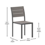 Finch Commercial Grade Armless Patio Chair, Stackable Side Chair with Faux Teak Poly Slats and Metal Frame, Gray/Gray, SB-CA108-GRY-GG