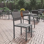 Finch Commercial Grade Armless Patio Chair, Stackable Side Chair with Faux Teak Poly Slats and Metal Frame, Gray/Gray, SB-CA108-GRY-GG