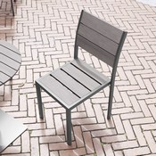 Finch Commercial Grade Armless Patio Chair, Stackable Side Chair with Faux Teak Poly Slats and Metal Frame, Gray/Gray, SB-CA108-GRY-GG