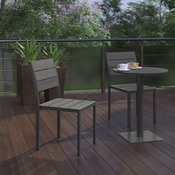 Finch Commercial Grade Armless Patio Chair, Stackable Side Chair with Faux Teak Poly Slats and Metal Frame, Gray/Gray, SB-CA108-GRY-GG