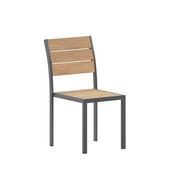Finch Commercial Grade Armless Patio Chair, Stackable Side Chair with Faux Teak Poly Slats and Metal Frame, Natural/Gray, SB-CA108-NAT-GG
