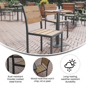 Finch Commercial Grade Armless Patio Chair, Stackable Side Chair with Faux Teak Poly Slats and Metal Frame, Natural/Gray, SB-CA108-NAT-GG