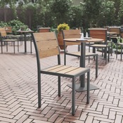 Finch Commercial Grade Armless Patio Chair, Stackable Side Chair with Faux Teak Poly Slats and Metal Frame, Natural/Gray, SB-CA108-NAT-GG