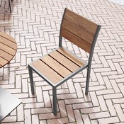 Finch Commercial Grade Armless Patio Chair, Stackable Side Chair with Faux Teak Poly Slats and Metal Frame, Natural/Gray, SB-CA108-NAT-GG