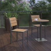 Finch Commercial Grade Armless Patio Chair, Stackable Side Chair with Faux Teak Poly Slats and Metal Frame, Natural/Gray, SB-CA108-NAT-GG