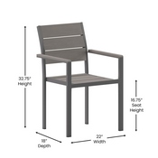 Finch Commercial Grade Patio Chair with Arms, Stackable Side Chair with Faux Teak Poly Slats and Metal Frame, Gray/Gray, SB-CA108-WA-GRY-GG
