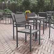Finch Commercial Grade Patio Chair with Arms, Stackable Side Chair with Faux Teak Poly Slats and Metal Frame, Gray/Gray, SB-CA108-WA-GRY-GG