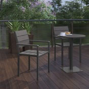 Finch Commercial Grade Patio Chair with Arms, Stackable Side Chair with Faux Teak Poly Slats and Metal Frame, Gray/Gray, SB-CA108-WA-GRY-GG