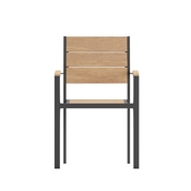 Finch Commercial Grade Patio Chair with Arms, Stackable Side Chair with Faux Teak Poly Slats and Metal Frame, Natural/Gray, SB-CA108-WA-NAT-GG