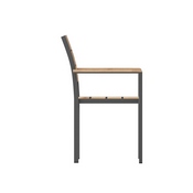 Finch Commercial Grade Patio Chair with Arms, Stackable Side Chair with Faux Teak Poly Slats and Metal Frame, Natural/Gray, SB-CA108-WA-NAT-GG
