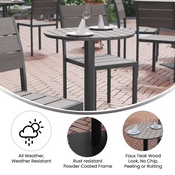 Finch Commercial Grade Round 24" Table with Faux Teak Poly Slats and Steel Frame, Gray/Gray, SB-TB106-GRY-GG