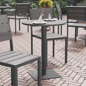 Finch Commercial Grade Round 24" Table with Faux Teak Poly Slats and Steel Frame, Gray/Gray, SB-TB106-GRY-GG
