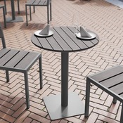 Finch Commercial Grade Round 24" Table with Faux Teak Poly Slats and Steel Frame, Gray/Gray, SB-TB106-GRY-GG