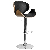 Beech Bentwood Adjustable Height Barstool with Curved Back and Black Vinyl Seat, SD-2203-BEECH-GG