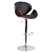 Walnut Bentwood Adjustable Height Barstool with Curved Back and Black Vinyl Seat, SD-2203-WAL-GG