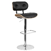 Beech Bentwood Adjustable Height Barstool with Button Tufted Black Vinyl Seat, SD-2228-BEECH-GG