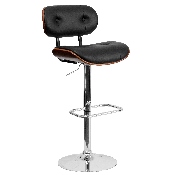 Walnut Bentwood Adjustable Height Barstool with Button Tufted Black Vinyl Seat, SD-2228-WAL-GG