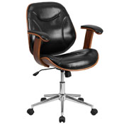 Mid-Back Black LeatherSoft Executive Ergonomic Wood Swivel Office Chair with Arms, SD-SDM-2235-5-BK-GG