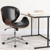 Mid-Back Walnut Wood Conference Office Chair in Black LeatherSoft, SD-SDM-2240-5-BK-GG