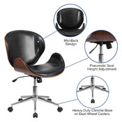 Mid-Back Walnut Wood Conference Office Chair in Black LeatherSoft, SD-SDM-2240-5-BK-GG