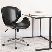 Mid-Back Mahogany Wood Conference Office Chair in Black LeatherSoft, SD-SDM-2240-5-MAH-BK-GG