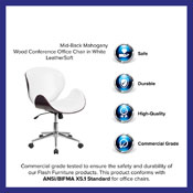 Mid-Back Mahogany Wood Conference Office Chair in White LeatherSoft, SD-SDM-2240-5-MAH-WH-GG