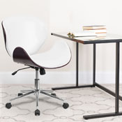 Mid-Back Mahogany Wood Conference Office Chair in White LeatherSoft, SD-SDM-2240-5-MAH-WH-GG