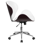 Mid-Back Mahogany Wood Conference Office Chair in White LeatherSoft, SD-SDM-2240-5-MAH-WH-GG