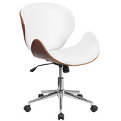Mid-Back Walnut Wood Conference Office Chair in White LeatherSoft, SD-SDM-2240-5-WH-GG