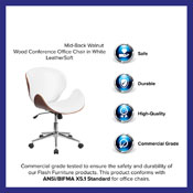 Mid-Back Walnut Wood Conference Office Chair in White LeatherSoft, SD-SDM-2240-5-WH-GG