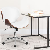Mid-Back Walnut Wood Conference Office Chair in White LeatherSoft, SD-SDM-2240-5-WH-GG