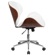 Mid-Back Walnut Wood Conference Office Chair in White LeatherSoft, SD-SDM-2240-5-WH-GG