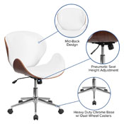 Mid-Back Walnut Wood Conference Office Chair in White LeatherSoft, SD-SDM-2240-5-WH-GG