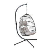Cleo Patio Hanging Egg Chair, Wicker Hammock with Soft Seat Cushions & Swing Stand, Indoor/Outdoor Gray Frame-Gray Cushions, SDA-AD608001-GY-GG