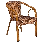 Cadiz Series Burning Brown Rattan Restaurant Patio Chair with Dark Red Bamboo-Aluminum Frame, SDA-AD632009D-1-GG