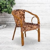 Cadiz Series Burning Brown Rattan Restaurant Patio Chair with Dark Red Bamboo-Aluminum Frame, SDA-AD632009D-1-GG