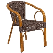 Cadiz Series Dark Brown Rattan Restaurant Patio Chair with Red Bamboo-Aluminum Frame, SDA-AD632009D-2-GG