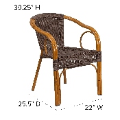 Cadiz Series Dark Brown Rattan Restaurant Patio Chair with Red Bamboo-Aluminum Frame, SDA-AD632009D-2-GG