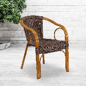 Cadiz Series Dark Brown Rattan Restaurant Patio Chair with Red Bamboo-Aluminum Frame, SDA-AD632009D-2-GG