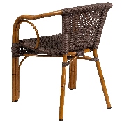 Cadiz Series Dark Brown Rattan Restaurant Patio Chair with Red Bamboo-Aluminum Frame, SDA-AD632009D-2-GG