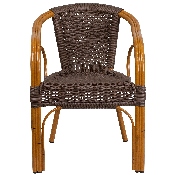 Cadiz Series Dark Brown Rattan Restaurant Patio Chair with Red Bamboo-Aluminum Frame, SDA-AD632009D-2-GG