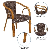 Cadiz Series Dark Brown Rattan Restaurant Patio Chair with Red Bamboo-Aluminum Frame, SDA-AD632009D-2-GG