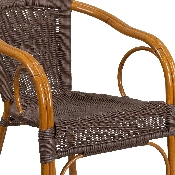 Cadiz Series Dark Brown Rattan Restaurant Patio Chair with Red Bamboo-Aluminum Frame, SDA-AD632009D-2-GG