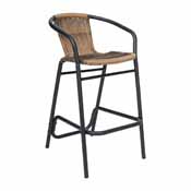 Lila Commercial Grade Indoor-Outdoor PE Rattan Restaurant Barstool with Black Steel Frame and Footrest in Medium Brown, SDA-AD632032R-DK-BN-GG