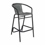 Lila Commercial Grade Indoor-Outdoor PE Rattan Restaurant Barstool with Black Steel Frame and Footrest in Gray, SDA-AD632032R-GY-GG