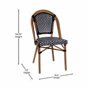 Bordeaux Indoor/Outdoor Commercial French Bistro Stacking Chair, Black and White PE Rattan Back and Seat, Bamboo Print Aluminum Frame in Natural, SDA-AD642001-BKWH-NAT-GG